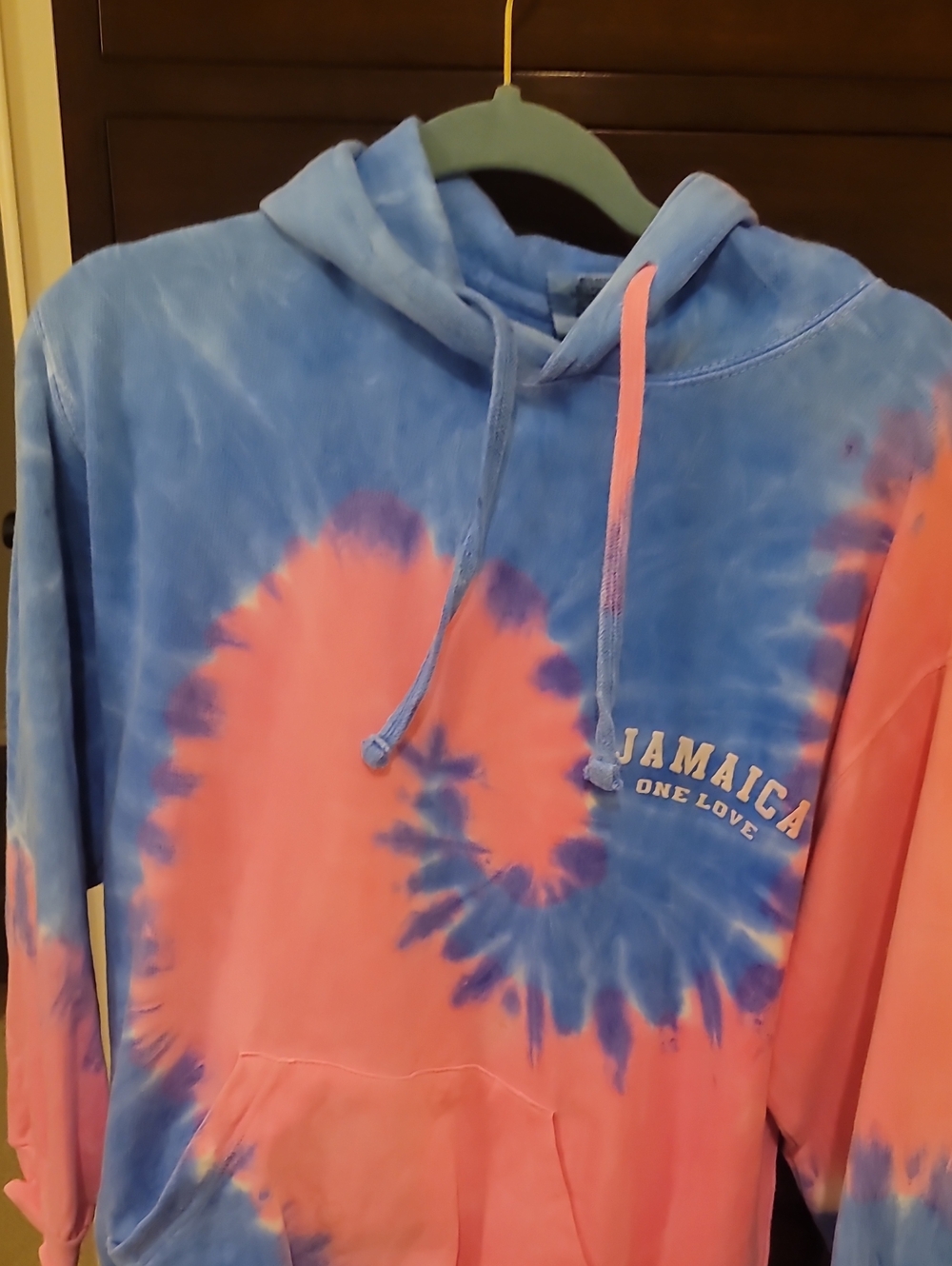 Colortone Pullover Hoodie Womens S Blue Pink Tye Dye Jamaica One Love Pockets
